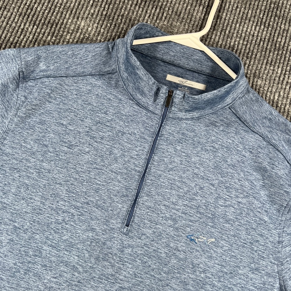 Greg Norman Shirt Pullover Mens Large Blue Long Sleeve 1/4 Zip Mock Neck Golf